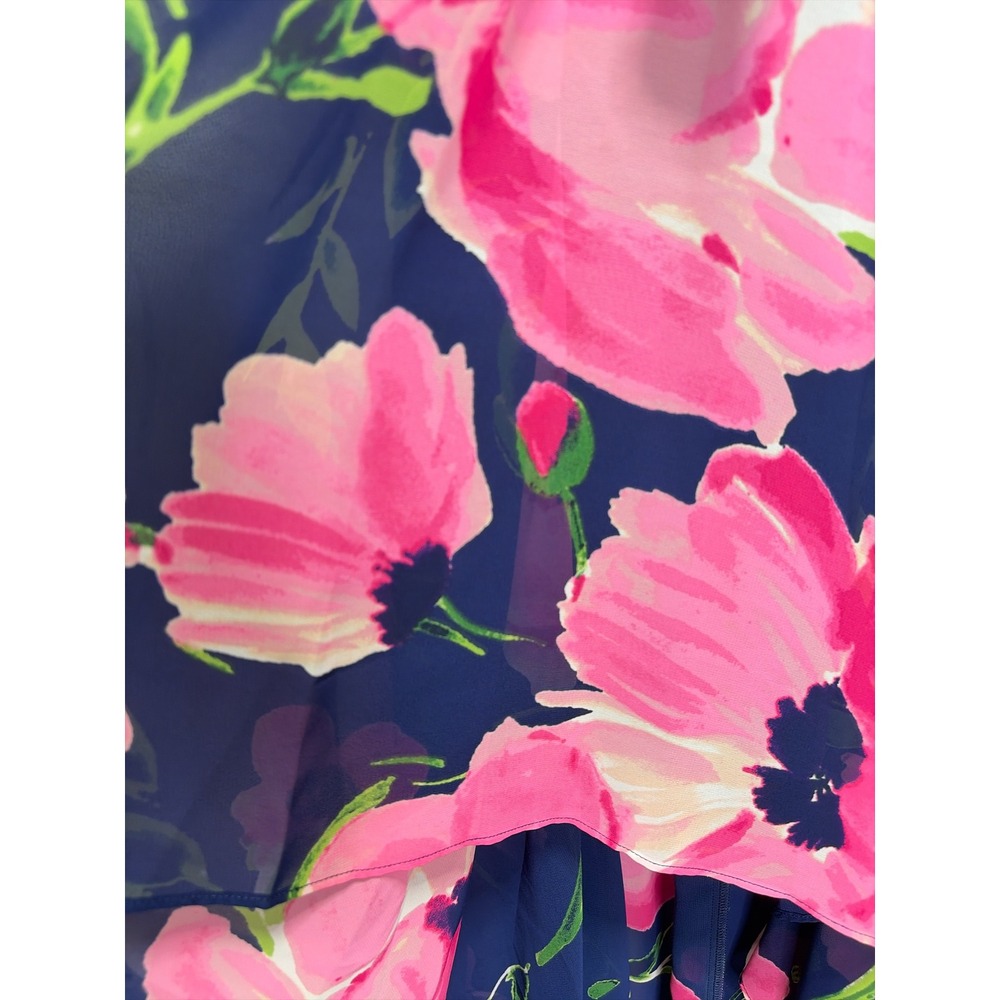 Eliza‎ J Maxi Dress Halter High Low Floral Pink Navy Sz 8 - Picture 6 of 8